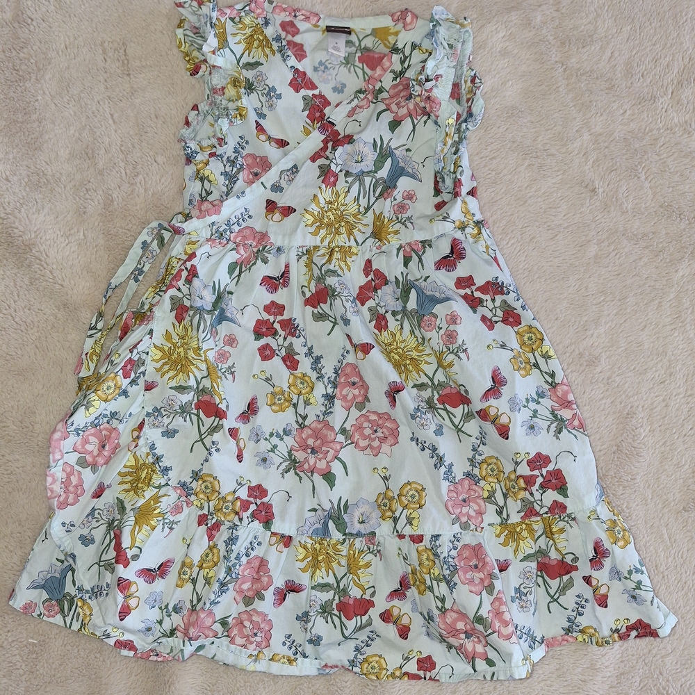 Tea Collection Floral Wrap Dress in White and Pink